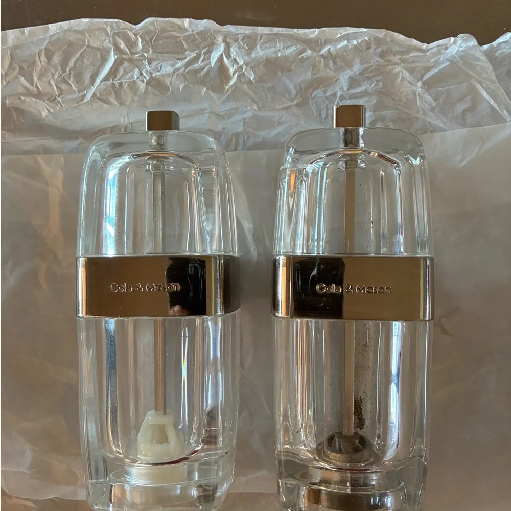 COLE & MASON Lucite Salt & Pepper Mill Grinder Set Acrylic Mid Century Modern